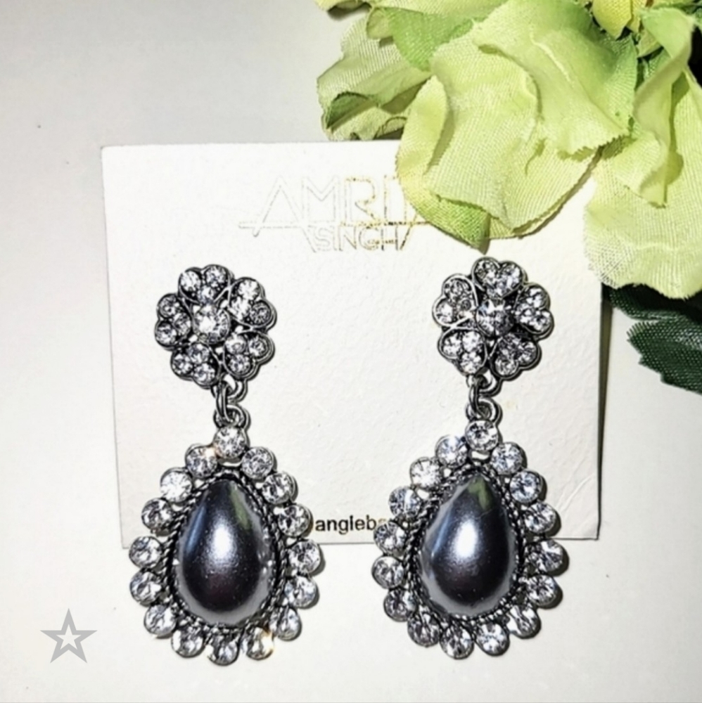 AMRITA SINGH AUSTRIAN CRYSTAL GRAY FAUX PEARL EARRINGS